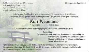 Traueranzeige von Karl Neumaier von Schwäbische Post