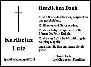 Traueranzeige von Karlheinz Lutz von Gmünder Tagespost