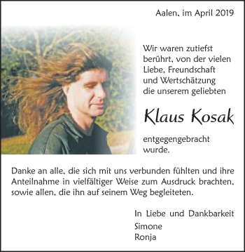 Traueranzeige von Klaus Kosale von Schwäbische Post