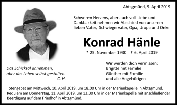 Traueranzeige von Konrad Hänle von Schwäbische Post