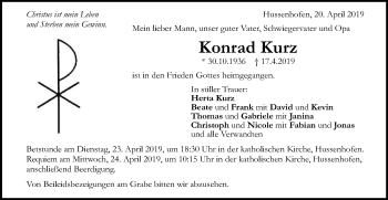 Traueranzeige von Konrad Kurz von Gmünder Tagespost