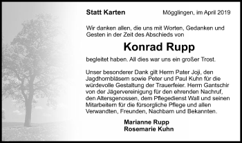 Traueranzeige von Konrad Rupp von Gmünder Tagespost