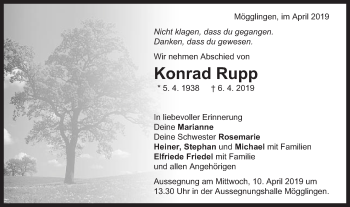 Traueranzeige von Konrad Rupp von Gmünder Tagespost