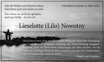 Traueranzeige von Lieselotte Nowotny von Gmünder Tagespost