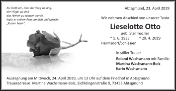 Traueranzeige von Lieselotte Otto von Schwäbische Post