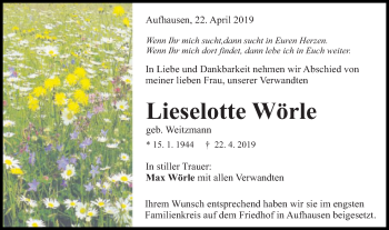 Traueranzeige von Lieselotte Wörle von Schwäbische Post