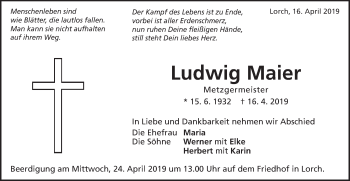 Traueranzeige von Ludwig Maier von Gmünder Tagespost