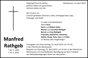 Traueranzeige von Manfred Rathgeb von Schwäbische Post
