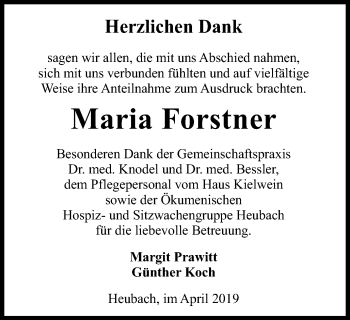 Traueranzeige von Maria Forstner von Gmünder Tagespost