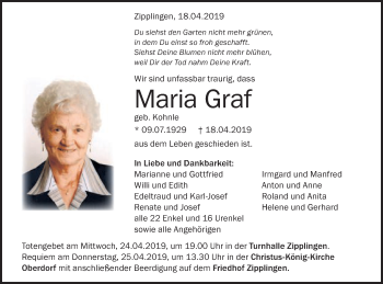 Traueranzeige von Maria Graf von Schwäbische Post