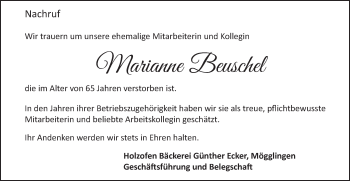 Traueranzeige von Marianne Beuschel von Gmünder Tagespost