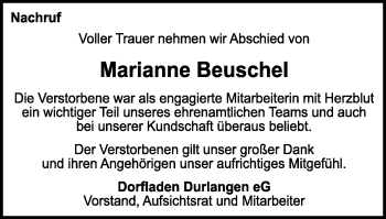 Traueranzeige von Marianne Beuschel von Gmünder Tagespost