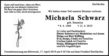 Traueranzeige von Michaela Schwarz von Gmünder Tagespost