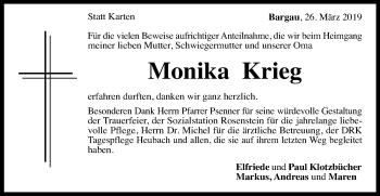 Traueranzeige von Monika Krieg