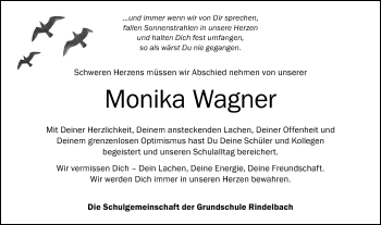 Traueranzeige von Monika Wagner von Schwäbische Post