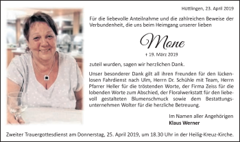 Traueranzeige von Monika Werner von Schwäbische Post