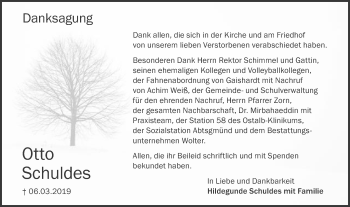 Traueranzeige von Otto Schuldes von Schwäbische Post
