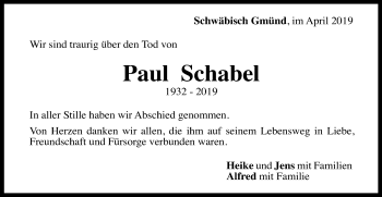 Traueranzeige von Paul Schabel  von Gmünder Tagespost