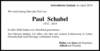 Traueranzeige von Paul Schabel 