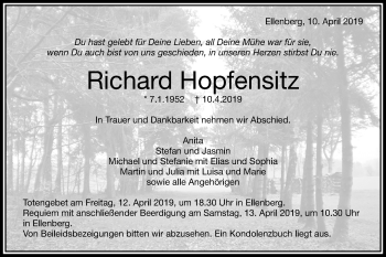 Traueranzeige von Richard Hopfensitz von Schwäbische Post