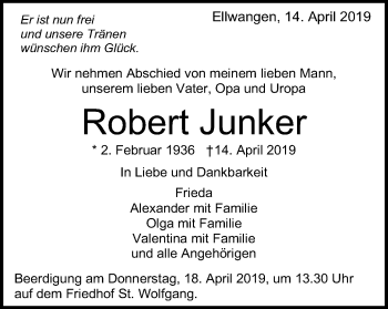 Traueranzeige von Robert Junker