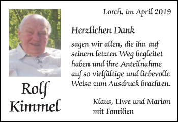 Traueranzeige von Rolf Kimmel von Gmünder Tagespost