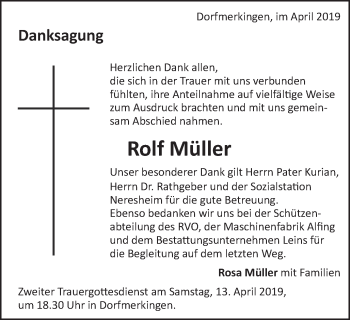 Traueranzeige von Rolf Müller von Schwäbische Post