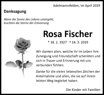 Traueranzeige von Rosa Fischer von Schwäbische Post