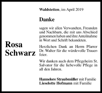 Traueranzeige von Rosa Schwarz