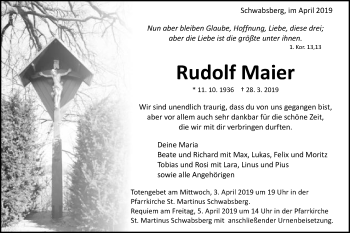 Traueranzeige von Rudolf Maier von Schwäbische Post