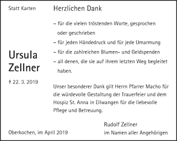 Traueranzeige von Ursula Zellner von Amtsblatt_Oko
