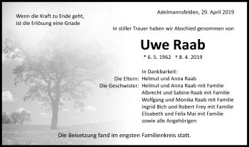 Traueranzeige von Uwe Raab von Schwäbische Post