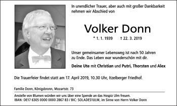 Traueranzeige von Volker Donn von Amtsblatt_Oko