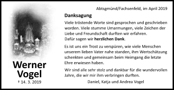 Traueranzeige von Werner Vogel von Schwäbische Post