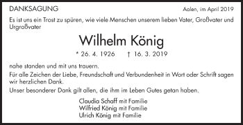 Traueranzeige von Wilhelm König von Schwäbische Post