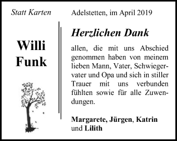 Traueranzeige von Willi Funk von Gmünder Tagespost