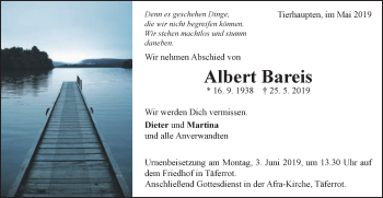 Traueranzeige von Albert Bareis von Gmünder Tagespost