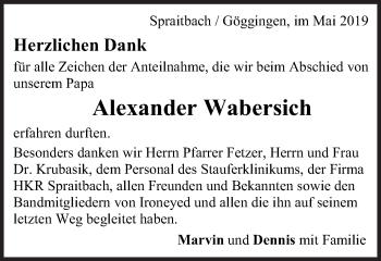 Traueranzeige von Alexander Wabersich von Gmünder Tagespost