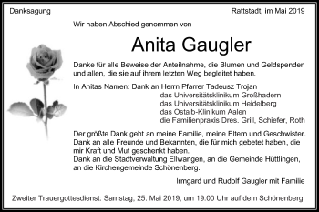 Traueranzeige von Anita Gaugler von Schwäbische Post