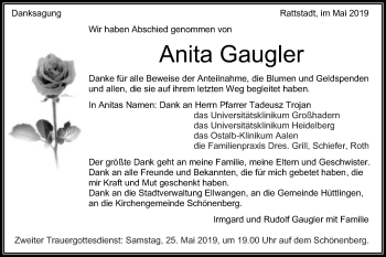 Traueranzeige von Anita Gaugler