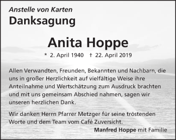 Traueranzeige von Anita Hoppe von Amtsblatt_Oko