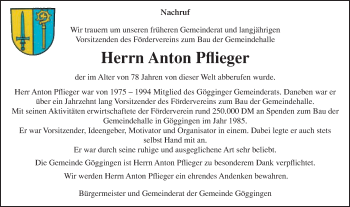 Traueranzeige von Anton Pflieger von Gmünder Tagespost