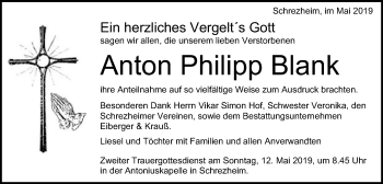 Traueranzeige von Anton Philipp Blank von Schwäbische Post