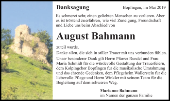 Traueranzeige von August Bahmann von Schwäbische Post