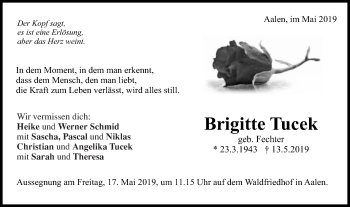 Traueranzeige von Brigitte Tucek von Schwäbische Post