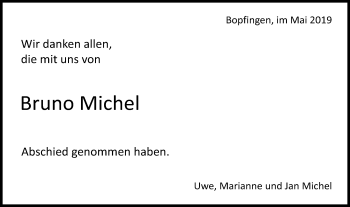 Traueranzeige von Bruno Michel von Schwäbische Post
