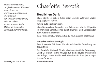 Traueranzeige von Charlotte Berroth von Gmünder Tagespost