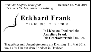 Traueranzeige von Eckhard Frank von Gmünder Tagespost