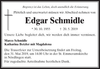 Traueranzeige von Edgar Schmidle von Schwäbische Post