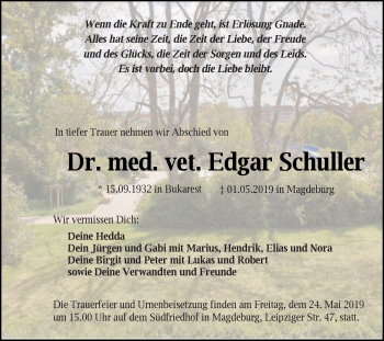 Traueranzeige von Edgar Schuller von Schwäbische Post